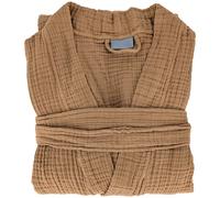 Peignoir col kimono KEA mousseline de coton taille L-XL marron cognac