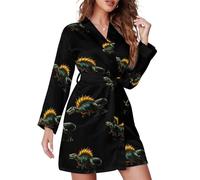 Peignoir Court et Doux à Manches Longues pour Femme, Motif Dinosaure Vert, vêtements de Nuit, col en V, vêtements de détente, Peignoir de fête de Mariage