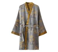 Peignoir court japonais ample pour homme - Manches courtes - Sans capuche - Kimono avec jacquard - Chemise de nuit en coton léger - Doux pour la peau - Doux pour la peau - Manteau de sauna - Manteau