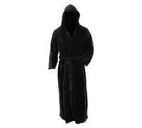 Peignoir de bain à capuche pour homme - Peignoir en polaire à col châle à capuche pour la maison, manteau de maison, pyjama doux et chaud à manches longues, Noir , 3XL