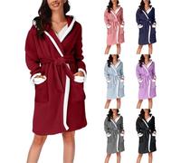 Peignoir de bain en flanelle pour femme à capuche en tissu éponge - Longueur genou - Robe de chambre de luxe super douce - Confortable - Vêtement de détente chaud et moelleux avec poches, rose, XL