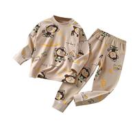 Peignoir de Bain Enfant sous-vêtements d'automne pour Enfants,Ensemble imprimé d'animaux de Dessin animé,en Coton,Pyjama Chaud à Manches Longues pour garçons et Filles(Khaki,12-18 Months)