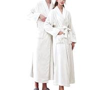 Peignoir de bain épais de luxe super doux et confortable pour femme - Peignoir long super doux et chaud - Col en V oblique - Avec capuche et poches à nouer, beige, XL