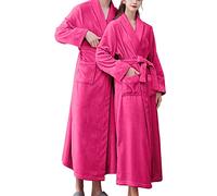 Peignoir de bain épais de luxe super doux et confortable pour femme - Peignoir long super doux et chaud - Col en V oblique - Avec capuche et poches à nouer, F, XL