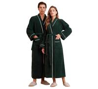 Peignoir De Bain Femme Sortie Kimono Microfibre Nid Dabeillepeignoir Dabeille Grand Modèle Jusqu'aux Chevilles Robe Chambre Piscine Luxe Éponge Épaisse Capuche Femmes Portables Bride Vert-B XL