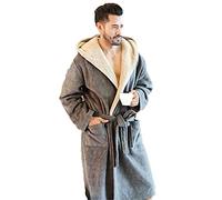 Peignoir De Bain Homme Capuche，Peignoir Long En Velours Corail, Double Couche Plus Velours Épaississant Chemise De Nuit Et Vêtements De Maison Pour Hommes D'hiver ( Color : Light grey , Size : 4XL )