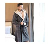 Peignoir De Bain Homme Capuche，Peignoir Long En Velours Corail, Double Couche Plus Velours Épaississant Chemise De Nuit Et Vêtements De Maison Pour Hommes D'hiver ( Color : Dark gray , Size : 3XL )