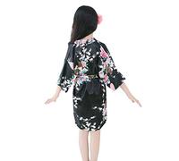Peignoir de bain pour enfant, en soie satinée kimono - Style japonais - Robe de chambre pour enfant - Robe de nuit longue - Avec ruban - Pour le spa, le mariage, la fête, Noir , 12