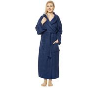 Peignoir de bain pour femmes avec capuchon, longueur cheville, bleu foncé, S-M long
