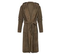 Peignoir de bain pour homme - Col en V - Manches longues - Ample - Confortable - Super doux - Capuche avec ceinture - Cardigan pour homme - Peignoir de bain en tissu éponge pour homme, marron, 3XL