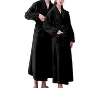 Peignoir de bain super doux pour homme - Peignoir d'hiver unisexe en coton éponge confortable avec poches - Col châle classique - Couleur unie - Vêtements de nuit thermiques, Noir , XXL