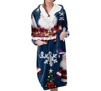 Peignoir de Noël pour femme en flanelle moelleuse à capuche mi-longue sur le thème de Noël, Mr1, L