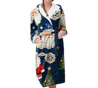 Peignoir de Noël pour femme en flanelle moelleuse à capuche mi-longue sur le thème de Noël, Mr4, M
