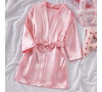 Peignoir de nuit rose satin avec imprimé "Good Night", manches longues et ceinture longue 6Y,7Y,4Y,5YgraphiqueÉtoffe