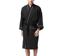 Peignoir de sauna pour homme - Léger et fin - En coton - Sans capuche - Peignoir de sauna moelleux - Vêtement de détente élégant - Grande taille - Peignoir de bain, Noir , XL