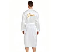 Peignoir de style marié blanc frais d'été, peignoir léger et respirant avec imprimé gaufré doré, convient pour la préparation du mariage, la lune de miel, l'enterrement de vie de garçon et le port déc