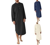 Peignoir en mousseline à col rond pour homme, robe longue en mousseline à bouton 1/4, chemise élégante et confortable, chemise minimaliste aux couleurs unies, chemise légère et respirante, haut