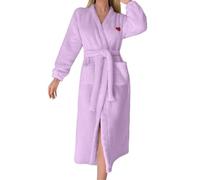 Peignoir en polaire pour femme - Long et moelleux - Confortable et chaud - Sans capuche - Vêtement de nuit - En flanelle - Peignoir épais - Pour l'hiver - Pour sauna - Élégant, Violet clair, S