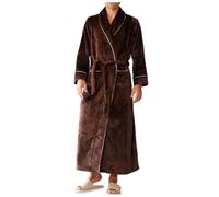 Peignoir en polaire thermique pour homme - Flanelle moelleuse - Confortable - Doux - Peignoir de bain en peluche chaud - Peignoir de sauna doux et confortable - Vêtement de nuit uni, O Café., M