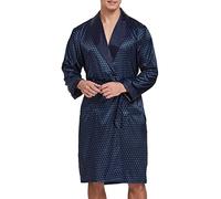 Peignoir en satin léger pour homme - Peignoir à manches longues en soie avec short - Vêtement de nuit, Pois bleus, XXL