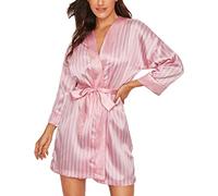 Peignoir en satin pour femme - Léger et sexy - Kimono long - Col en V - Tissu satiné - Respirant - Robe de chambre de mariée - Robe de demoiselle d'honneur pour chaque nuit, Rose, M