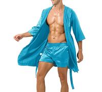 Peignoir en satin pour homme | et peignoir en soie pour homme Peignoir fin à capuche sexy Robe de chambre légère et décontractée Couleur unie Séchage rapide Robe de pyjama
