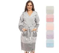 Peignoir en serviette de hammam, serviette de sauna, pour femme pour un luxe ultime, avec ceinture et capuche, forme longue, légère et tendance, Noir , M taille tall