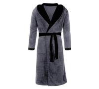 Peignoir en tissu éponge pour homme - Grande taille - Long peignoir en coton chaud - Avec capuche - Pyjama d'hiver - En microfibre - Avec poche ceinture - Vêtement de nuit, gris, XL