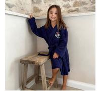 HARRY POTTER Blason Robe de chambre 6/8 ans brodée avec capuche pour enfant | 100% Coton | Oeko-Tex | Bleu foncé