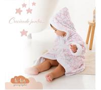 Ti TIN, Peignoir de bain pour Enfant, Taille 1 à 2 ans | Sortie de bain Douce, Confortable et Absorbante - 90% coton, 10% polyester - Tissu Éponge - Motif Étoile - Couleur Rose - 340g/m²