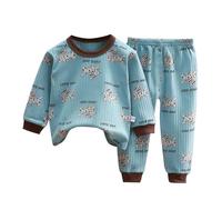 Peignoir Enfants Enfants Hiver Coton Ensemble Col Rond Manches Longues Sous-vêtements pour Garçons Filles Manches Longues Flou Pyjama Maison Porter Polaire Robe Enfants, bleu, 10-11 ans