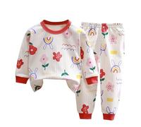 Peignoir Enfants Enfants Hiver Coton Ensemble Col Rond Manches Longues Sous-vêtements pour Garçons Filles Manches Longues Flou Pyjama Maison Porter Polaire Robe Enfants, rouge, 10-11 ans