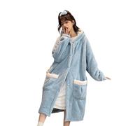 Peignoir Femme 2024 Pyjama Hiver Mignon Dessin animé Corail Velours pour Femme, Chemise de Nuit Épais, Peut être porté à l'extérieur de la maison, bleu ciel, L