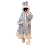 Peignoir Femme 2024 Pyjama Hiver Mignon Dessin animé Corail Velours pour Femme, Chemise de Nuit Épais, Peut être porté à l'extérieur de la maison, bleu clair, M