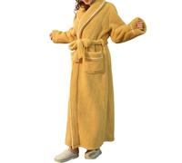 Peignoir Femme Long Polaire Doux Chaud Ceinture Col Châle Poches Épais Tenue D’intérieur Hiver Décontractée