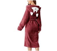 Peignoir Femme, Peignoir De Bain Femme Peignoirs Peignoir Éponge Femme avec Capuche, Robe De Chambre Coton Manche Longue Fourrure Peignoir Confort Con en V Peignoir Polaire Femme Rose