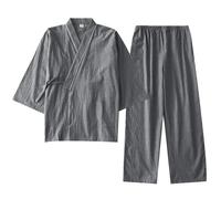 Peignoir Homme Kimono Coton 2 Pièces Pyjama Doux et Confortable Loungewear Pantalon Long Deux té Ensembles de