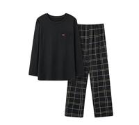 Peignoir Homme - Pyjama Long en Soie T-Shirt et Pantalon de Pyjama âche Décontracté Confortable Long Col Ronde Deux pièces avec boutonnière Vêtements de Détente