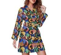 Peignoir Kimono à col en V pour Femme, vêtements de détente, Portraits de Femmes africaines avec Fleurs, Pyjama Longueur Genou, vêtements de Nuit, Taille M