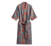 Peignoir kimono en coton pour femme - Peignoir midi doux double gaze imprimé léger vêtements de nuit à séchage rapide absorbant pour spa, maison, voyage, pyjama Yukata, gris-2, Taille unique