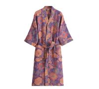 Peignoir kimono en coton pour femme - Peignoir midi doux double gaze imprimé léger vêtements de nuit à séchage rapide absorbant pour spa, maison, voyage, pyjama Yukata, Bleu-3., Taille unique