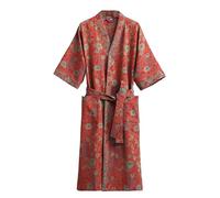 Peignoir kimono en coton pour femme - Peignoir midi doux double gaze imprimé léger vêtements de nuit à séchage rapide absorbant pour spa, maison, voyage, pyjama Yukata, Rouge-2, Taille unique