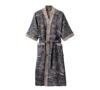 Peignoir kimono en coton pour femme - Peignoir midi doux double gaze imprimé léger vêtements de nuit à séchage rapide absorbant pour spa, maison, voyage, pyjama Yukata, Gray-3., Taille unique