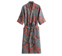 Peignoir kimono en coton pour femme - Peignoir midi doux double gaze imprimé léger vêtements de nuit à séchage rapide absorbant pour spa, maison, voyage, pyjama Yukata, gris-1, Taille unique