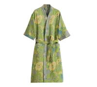Peignoir kimono en coton pour femme - Peignoir midi doux double gaze imprimé léger vêtements de nuit à séchage rapide absorbant pour spa, maison, voyage, pyjama Yukata, Vert-2, Taille unique
