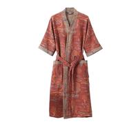 Peignoir kimono en coton pour femme - Peignoir midi doux double gaze imprimé léger vêtements de nuit à séchage rapide absorbant pour spa, maison, voyage, pyjama Yukata, Rouge-5., Taille unique