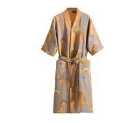 Peignoir kimono en coton pour femme - Peignoir midi doux double gaze imprimé léger vêtements de nuit à séchage rapide absorbant pour spa, maison, voyage, pyjama Yukata, jaune, Taille unique