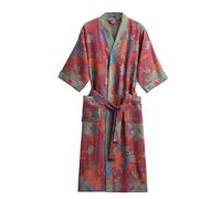 Peignoir kimono en coton pour femme - Peignoir midi doux double gaze imprimé léger vêtements de nuit à séchage rapide absorbant pour spa, maison, voyage, pyjama Yukata, Rouge-1., Taille unique