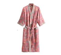 Peignoir kimono en coton pour femme - Peignoir midi doux double gaze imprimé léger vêtements de nuit à séchage rapide absorbant pour spa, maison, voyage, pyjama Yukata, rose, Taille unique