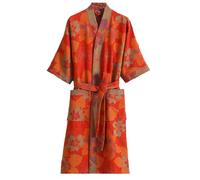 Peignoir kimono en coton pour femme - Peignoir midi doux double gaze imprimé léger vêtements de nuit à séchage rapide absorbant pour spa, maison, voyage, pyjama Yukata, Rouge-4., Taille unique